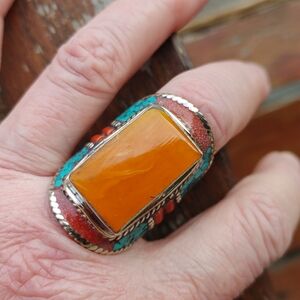Artisan Orange and Turquoise Ring